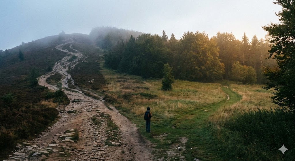 進み方の違いを表現した分かれ道の風景