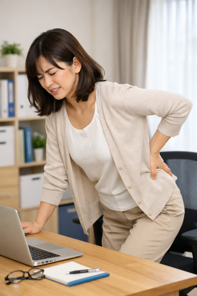 長時間座ると腰が痛い女性｜長町の整体院dolmil