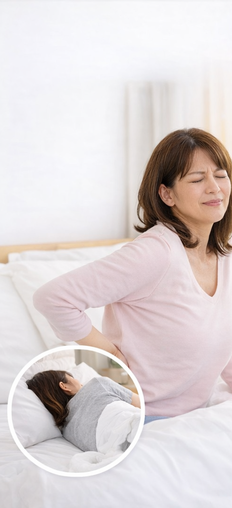 朝起きると腰が痛い女性|寝起きに腰が固まる腰痛