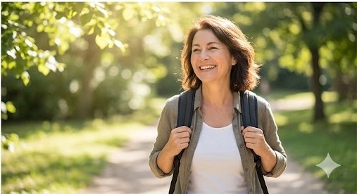 線維筋痛症を克服し、痛みのない自分らしい生活(卒業)を取り戻した女性。笑顔で活き活きとした生活を楽しんでいる。