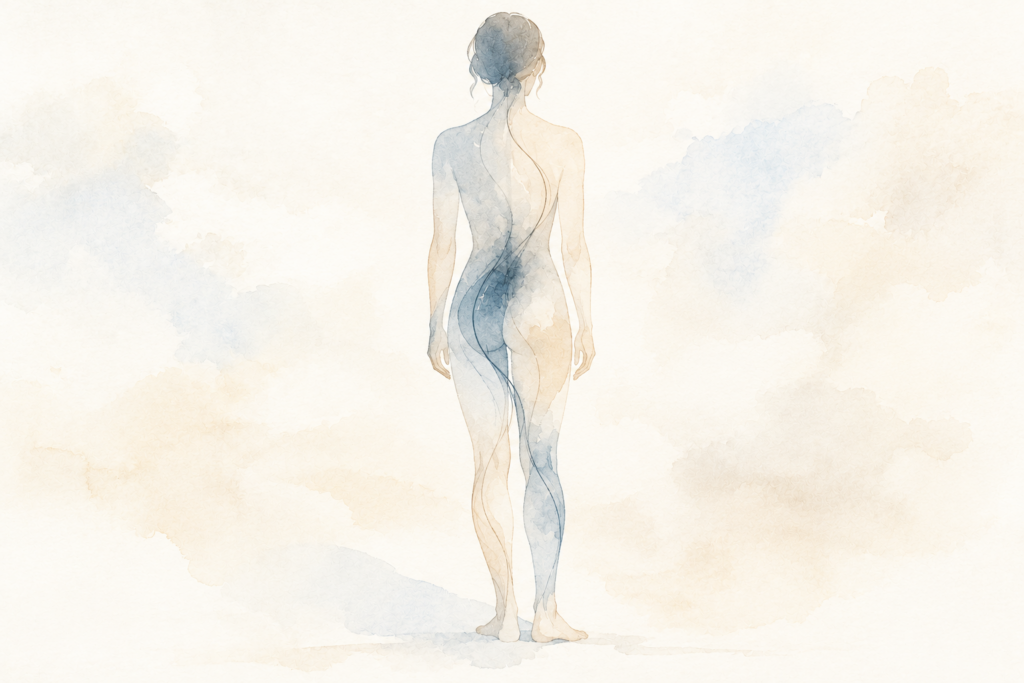 全身のつながりを細い線で表した人のシルエット